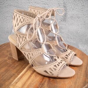 MARC FISHER LIGHT PINK TAN LACE UP NUBUCK SHOES 8.5 M SUMMER BOHO
